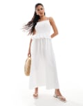 [River Island] River Island shirred midi dress in white 10 WHITE