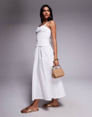 shirred midi dress in white