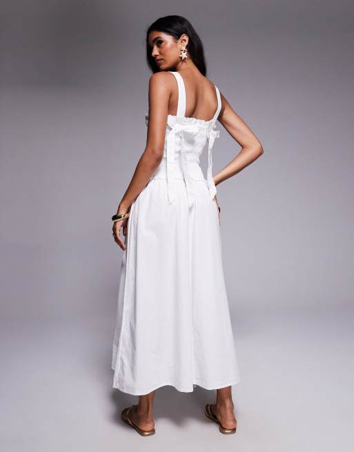 River Island shirred midi dress in white