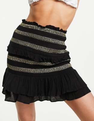 River Island shirred mini beach skirt in black - part of a set