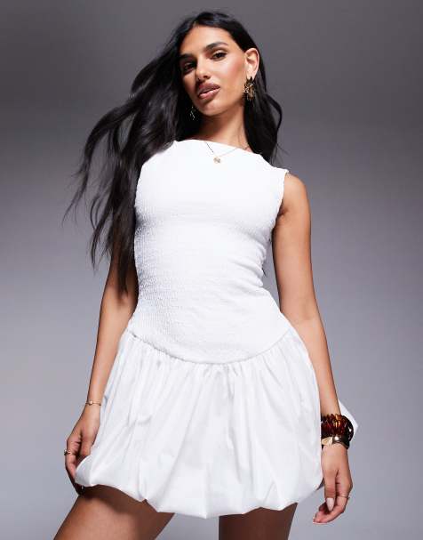 River Island shirred puffball mini dress in white - view 1