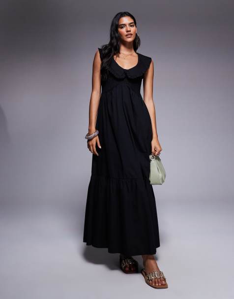 River Island shirred ruffle midi dress in black - view 1