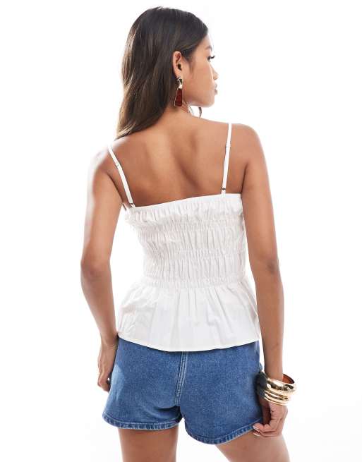 River Island shirred sleeveless cami top in white, 4 of 4