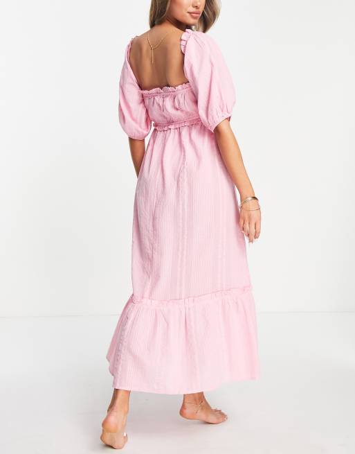 pink smock midi dress Pink Chiffon Ruffle Trim Koko Midi Smock Dress