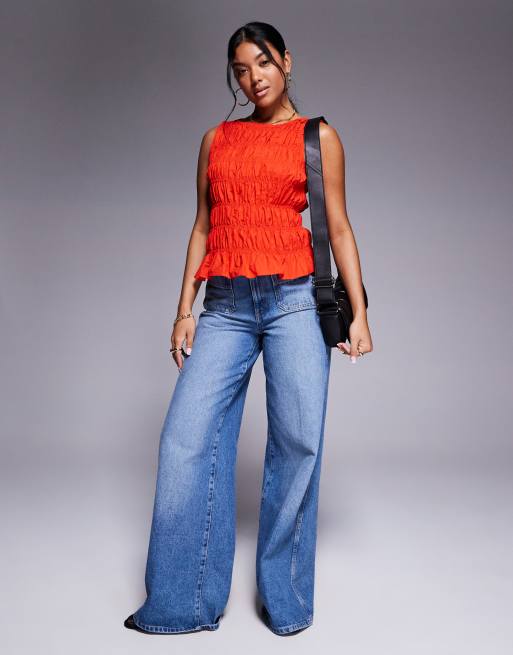 River Island shirred tank top in red