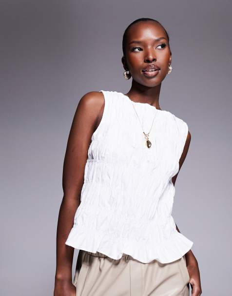 River Island shirred tank top in white - view 1