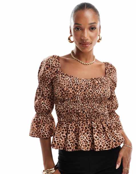 River Island shirred top in leopard print - view 1