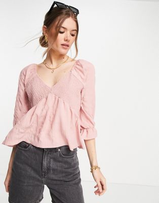 River Island shirred top in pink - ASOS Price Checker