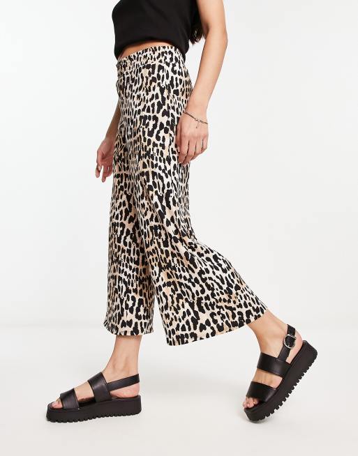 River Island shirred waist culotte in leopard print