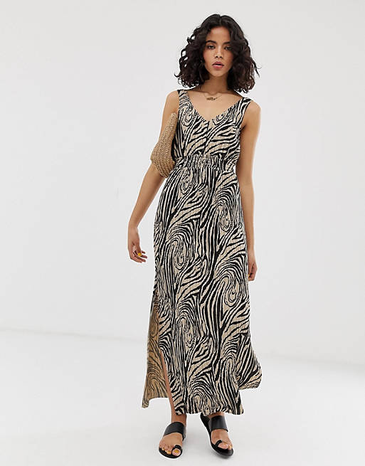 River Island shirred waisted maxi dress in zebra | ASOS