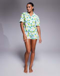 [River Island] River Island shirt and shorts pyjama set in lemon print-White XL WHITE