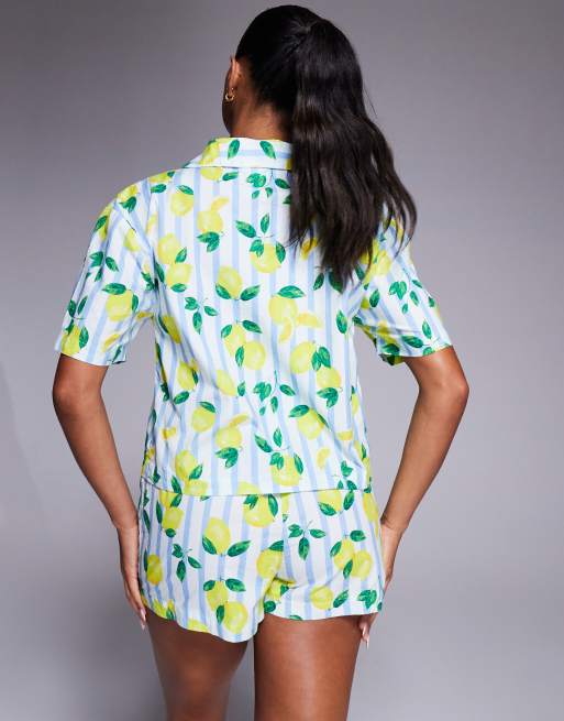 River Island shirt and shorts pyjama set in lemon print, 4 of 4