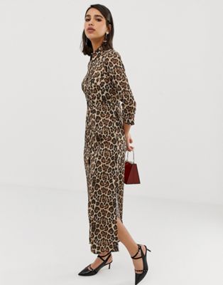 long leopard shirt dress