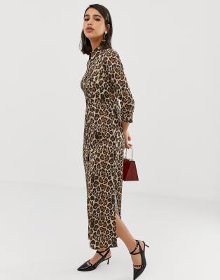 khaki animal print shirt dress