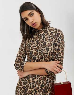 river island leopard print shirt dress