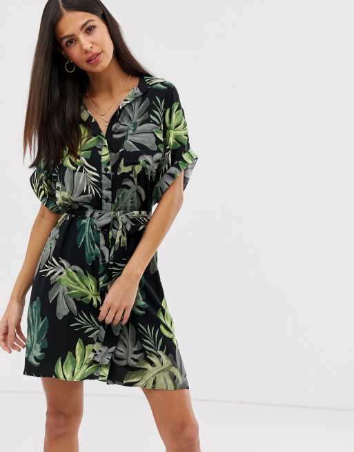 Tropical print 2025 shirt dress