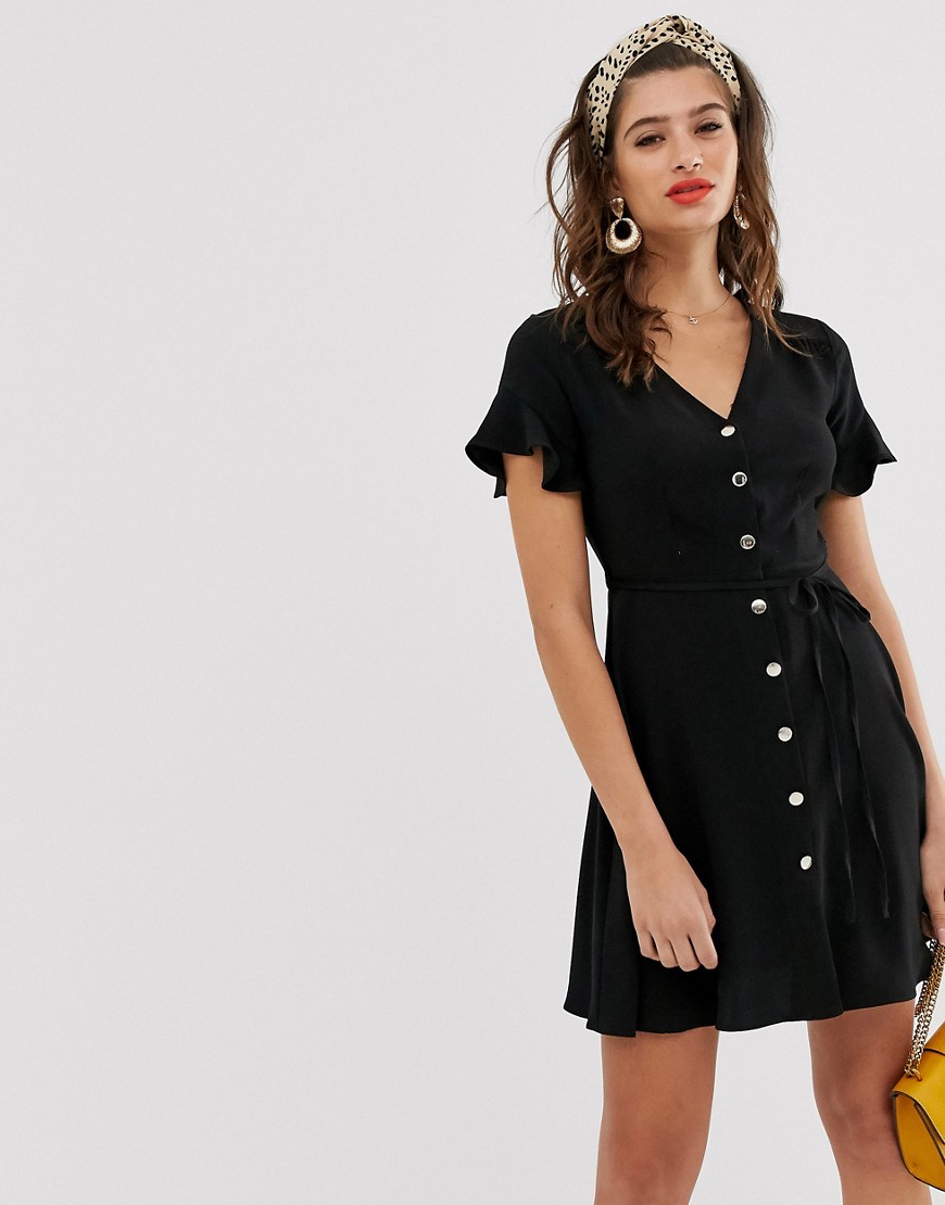 River Island shirt dress with flare sleeves in black