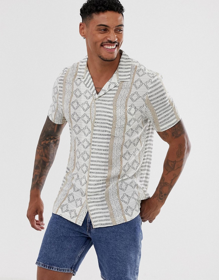 River Island shirt with aztec print in ecru-Cream