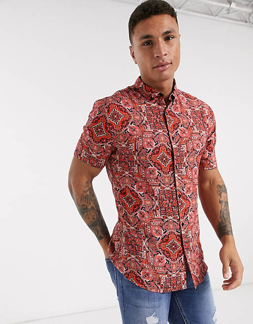River Island shirt with paisley print in red | ASOS