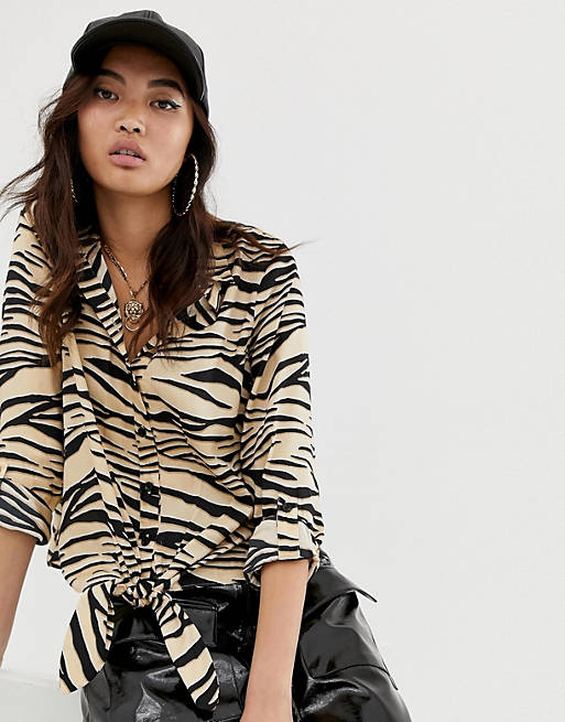 River Island shirt with tie front in animal print