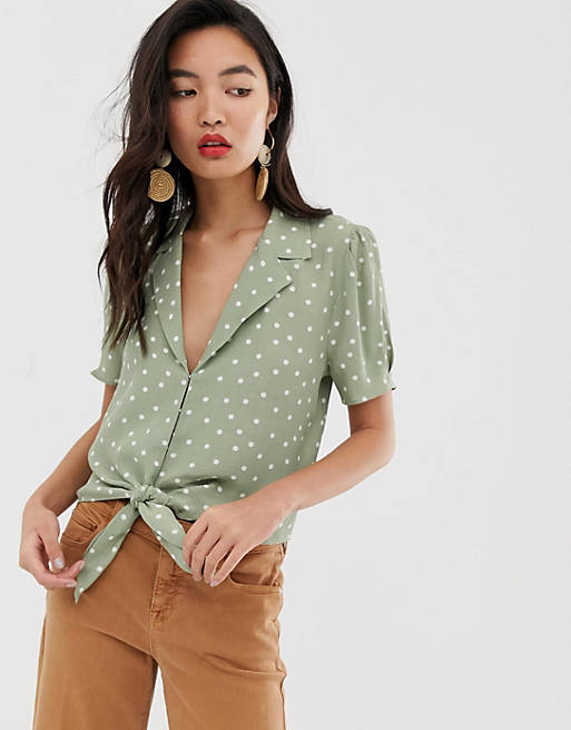 River Island shirt with tie front in polka dot | ASOS