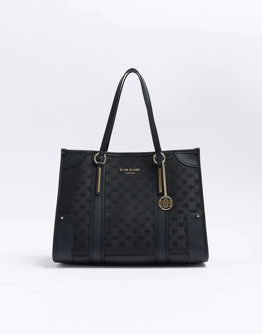 River Island shopper bag with panel detail in black