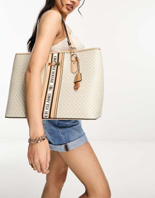 River Island - Shopper met monogramprint in beige