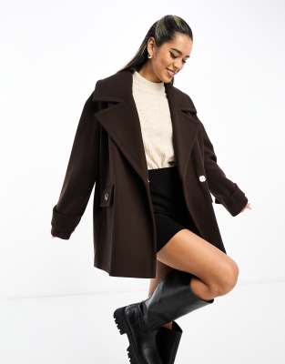 River Island short double breasted swing coat in dark brown - ASOS Price Checker