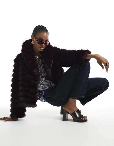 River Island Short faux fur coat in purple - view 1