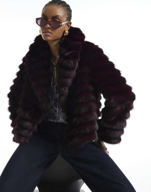 River Island Short faux fur coat in purple, 2 of 4