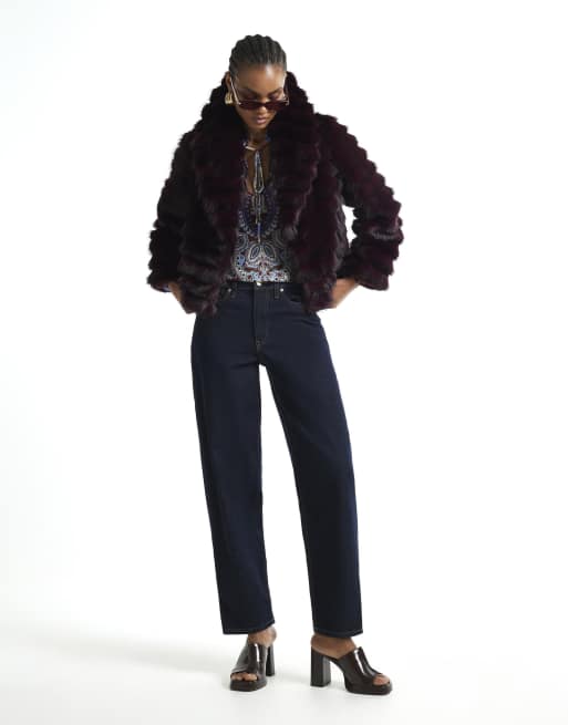 River Island Short faux fur coat in purple, 3 of 4