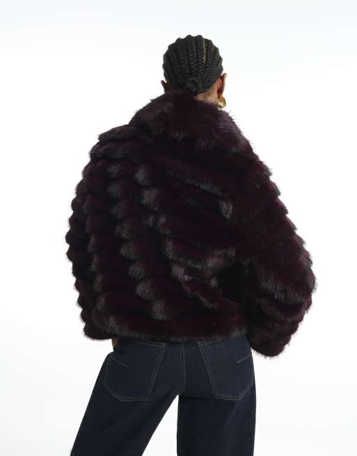 River Island Short faux fur coat in purple, 4 of 4