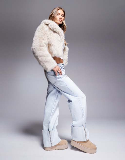 River Island short faux fur jacket in cream