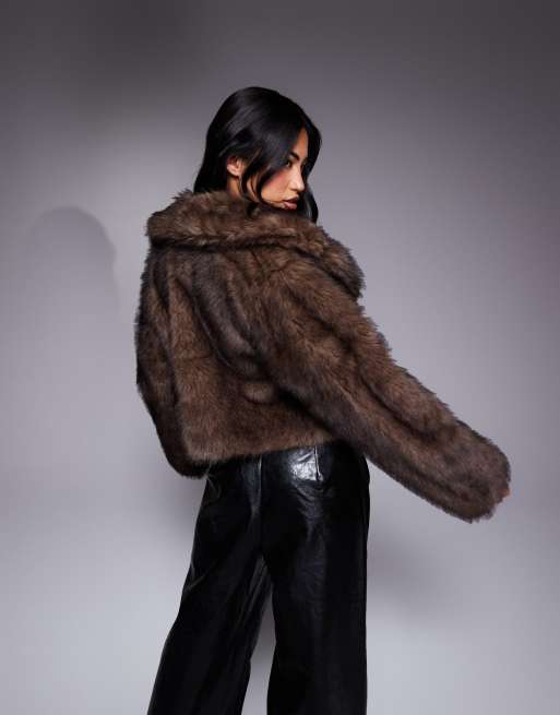 River Island short faux fur jacket in light brown ASOS