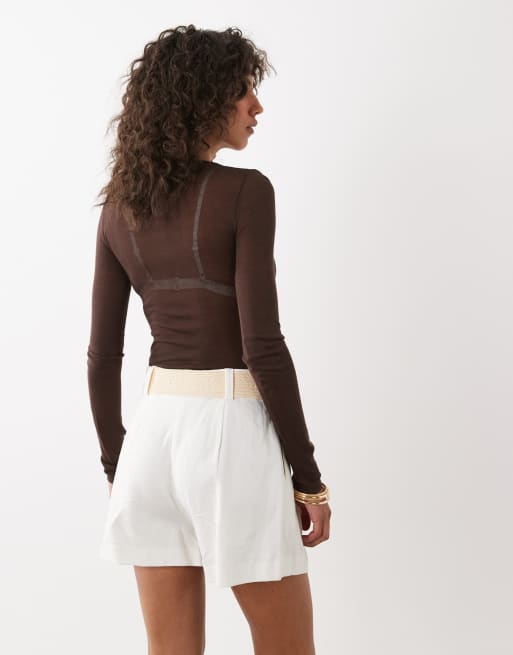 River Island - Short met linnenlook en riem in wit, 4 van 5