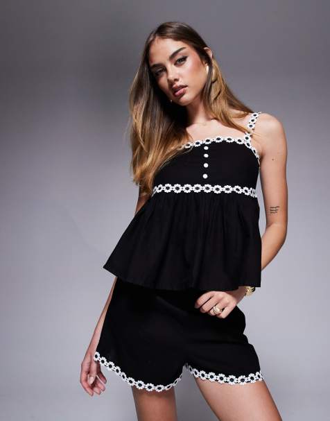 River Island - Short met madeliefjeszoom in zwart, deel van co-ord set - view 1
