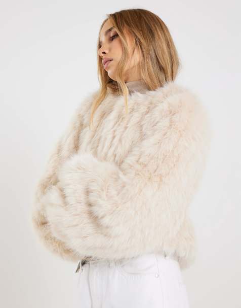 River Island Short pelted faux fur jacket in cream - view 1