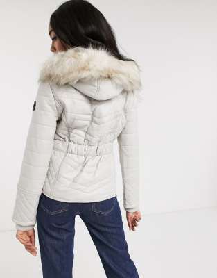 short padded jacket with fur hood