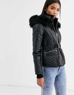 black quilted coat with hood