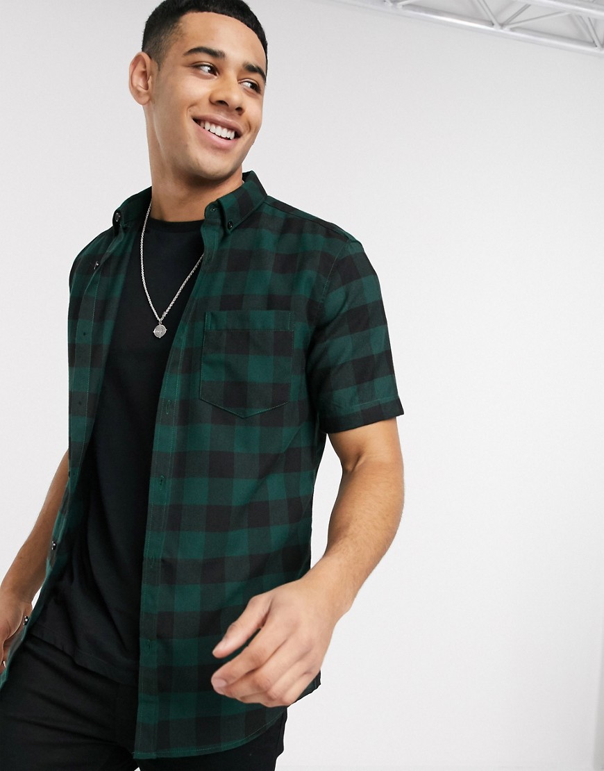 River Island short sleeve checked shirt in green