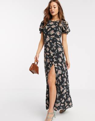 black maxi floral dress