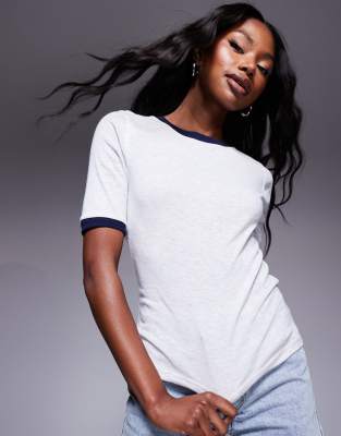 River Island Short Sleeve Clean Top In Gray