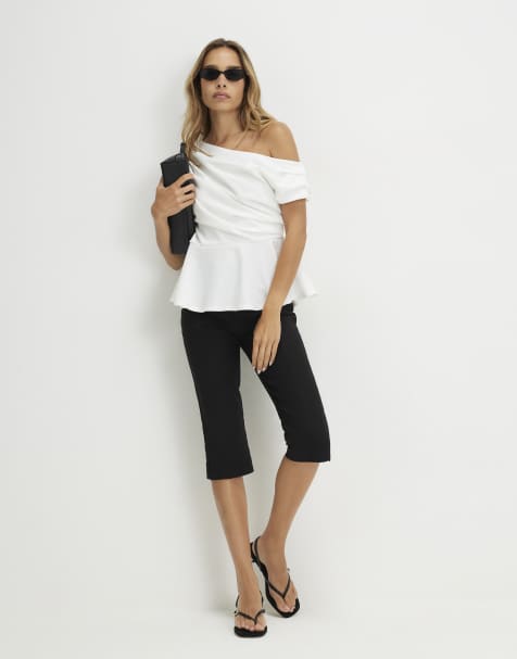 River Island Short sleeve drape peplum top in cream - view 1
