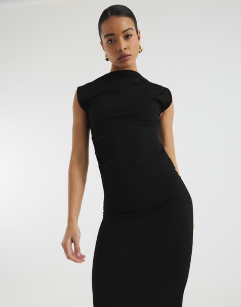 River Island Short sleeve draped high neck top in black - view 1