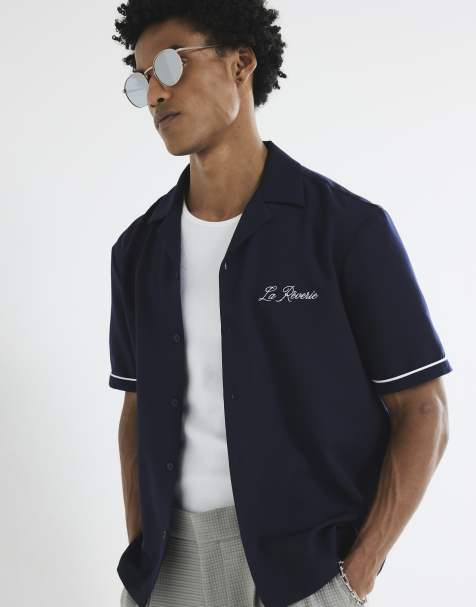 River Island Short sleeve embroidered shirt in navy - view 1