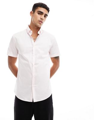 River Island short sleeve fit smart shirt in pink