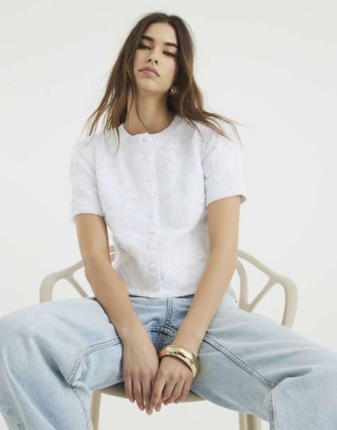 River Island Short sleeve floral overlay cardigan in white - view 1