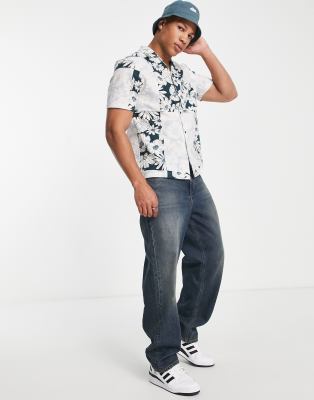 River Island short sleeve floral patchwork shirt in blue - ASOS Price Checker