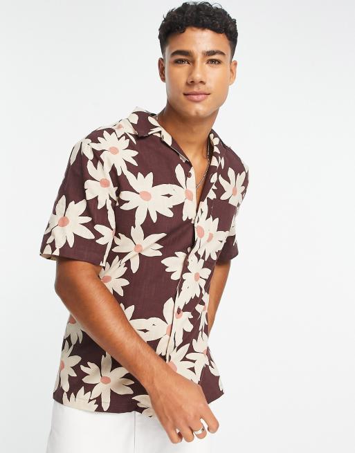 River Island Short Sleeve Floral Revere Shirt In Red Asos 