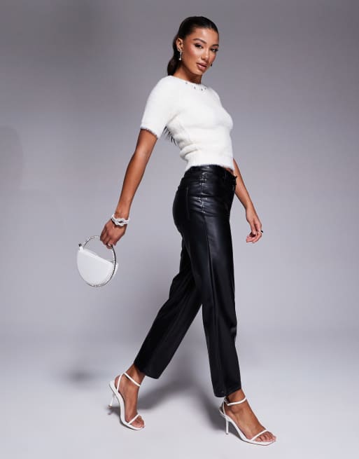 River Island short sleeve fluffy knitted top in cream